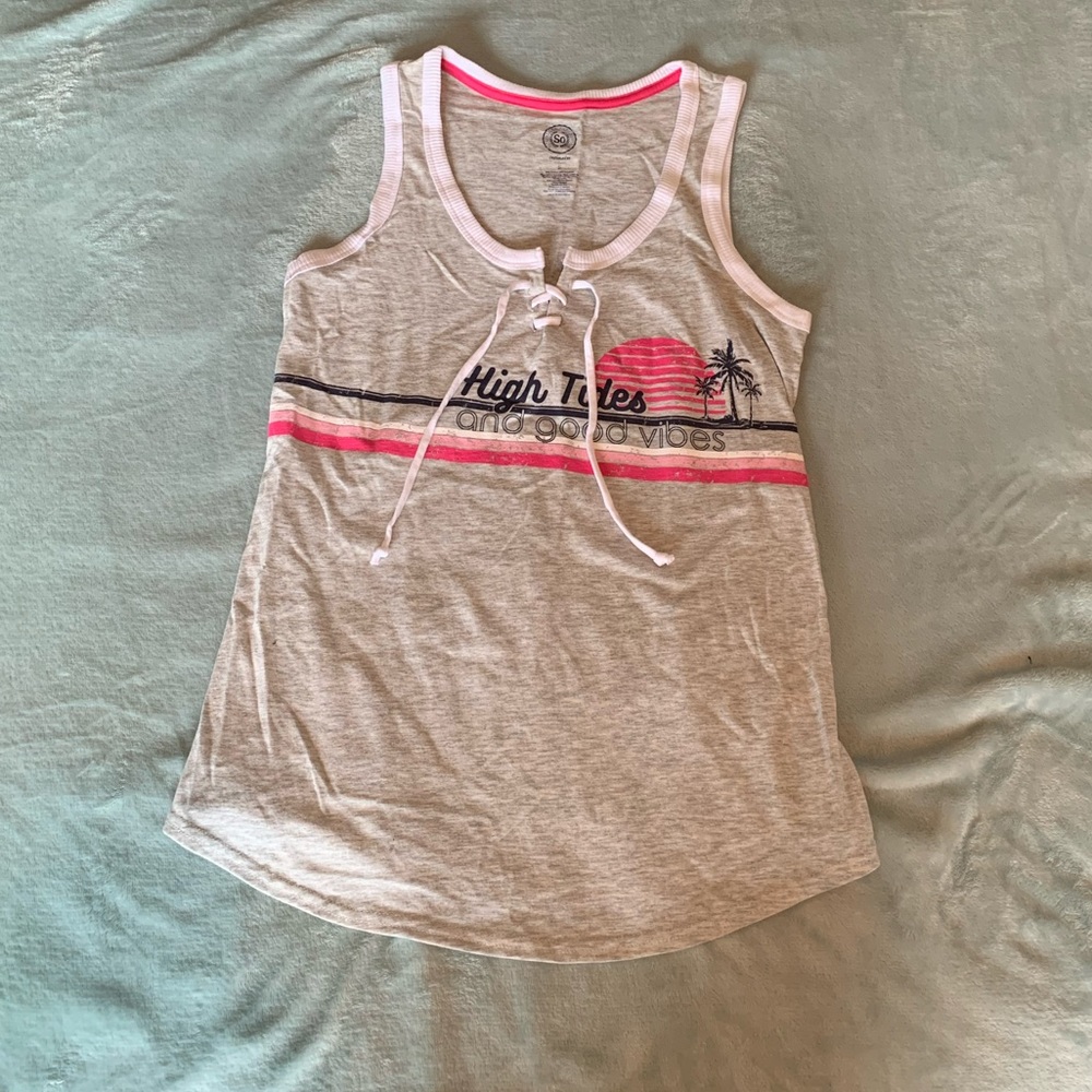 SO Grey Tang Top Sleep Shirt with Tie Size Small